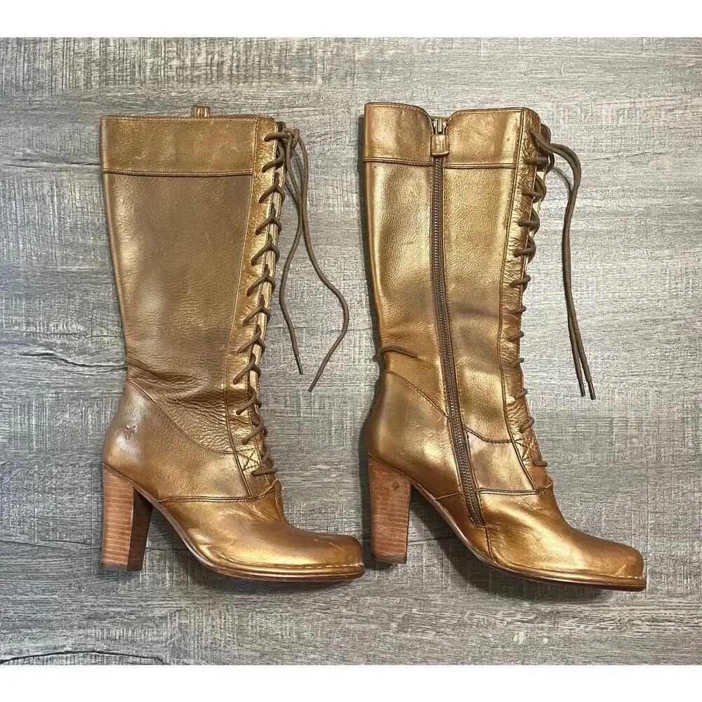 Frye Vintage Villagerlace Leather Lace Up Boots, size 5.5 M